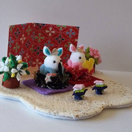 ひなまつり＊つまみ細工＊うさぎ雛＊桜＊橘＊菱餅＊桃白台紙 ひな人形