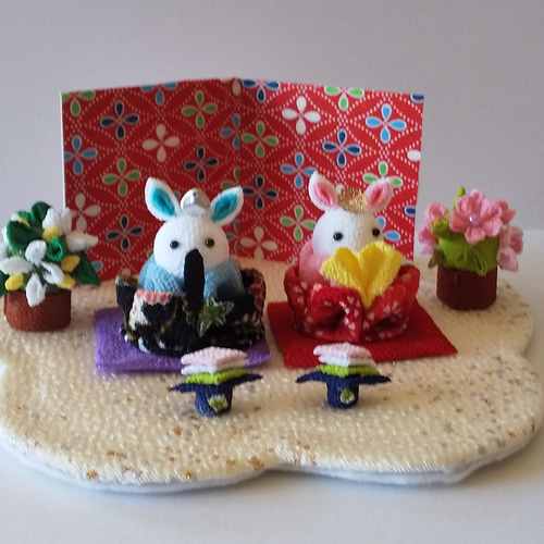 ひなまつり＊つまみ細工＊うさぎ雛＊桜＊橘＊菱餅＊桃白台紙 ひな人形