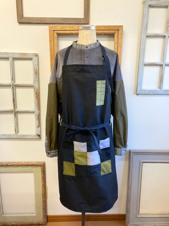 セール価格☆男女兼用オシャレエプロン❤️バイカラー市松模様