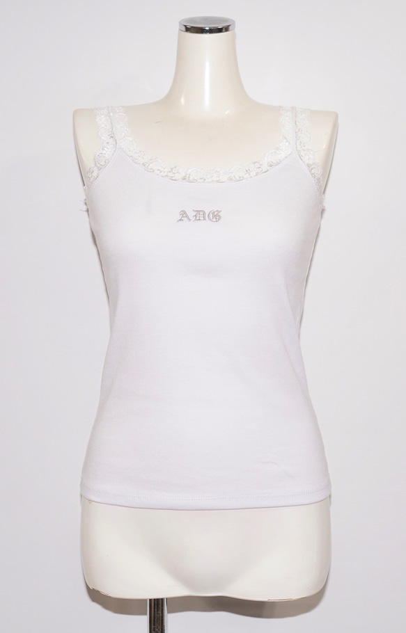 (全3色) ADG Lace Trim Rib-Camisole キャミソール ホワイト 白 上品 きれいめ 19枚目の画像