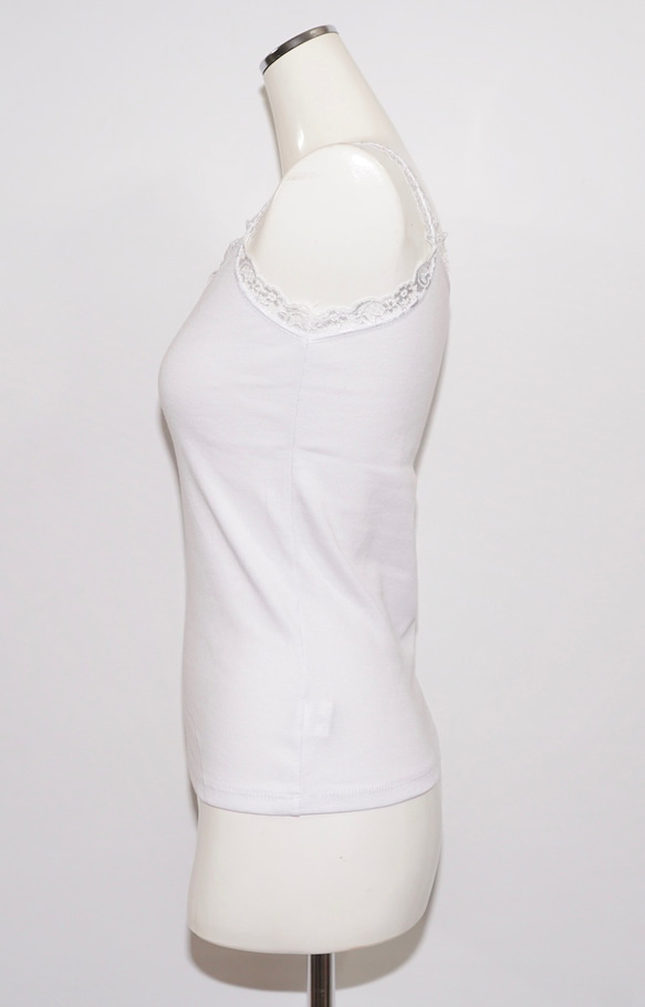 (全3色) ADG Lace Trim Rib-Camisole キャミソール ホワイト 白 上品 きれいめ 20枚目の画像