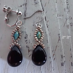 beads earrings ＊ Morion（黒水晶） turquoise 2枚目の画像