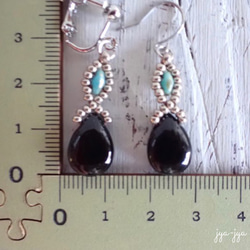 beads earrings ＊ Morion（黒水晶） turquoise 5枚目の画像