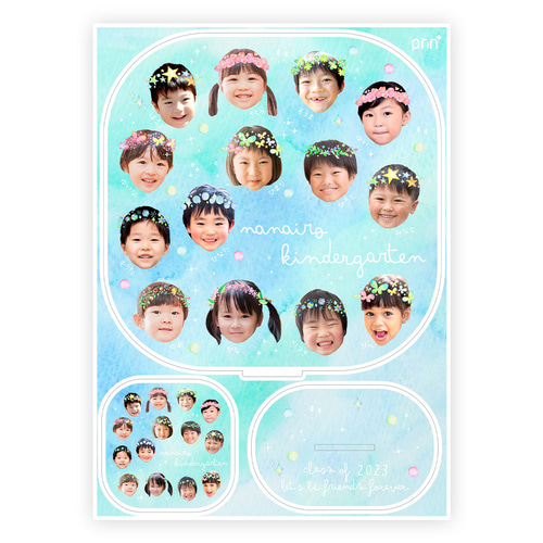 卒園記念 顔写真 アクリルスタンド 卒園記念品 顔入り （Flowers・M