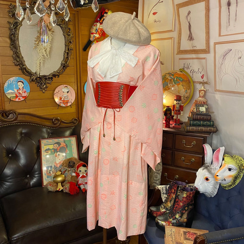 長襦袢 着物 ハンドメイド リメイク ワンピース ドレス 和洋折衷