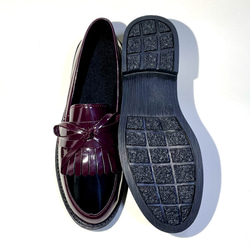 可愛精緻絲帶雙色絎縫樂福鞋（酒紅色 x 琺瑯黑）22.0 厘米至 25.5 厘米 第6張的照片