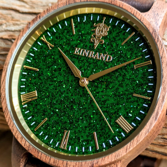 【木製腕時計】EINBAND Reise グリーンサンドストーン × Walnut Wood 木の時計【40mm】 2枚目の画像
