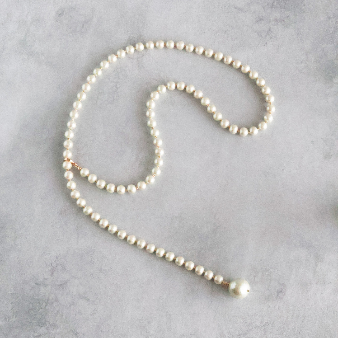 3way コットンパール Y字ネックレス（ゴールド）