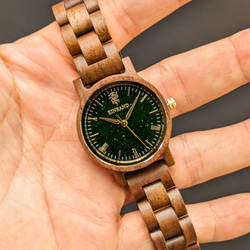 【木製腕時計】EINBAND Reise グリーンサンドストーン × Walnut Wood 木の時計【32mm】 5枚目の画像