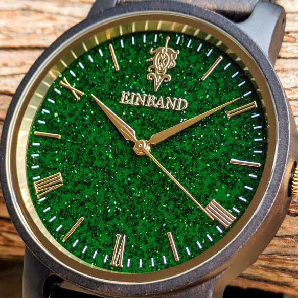 【木製腕時計】EINBAND Reise グリーンサンドストーン × Sandal Wood 木の時計【40mm】 2枚目の画像