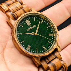 【木製腕時計】EINBAND Reise グリーンサンドストーン × Zebra Wood 木の時計【40mm】 4枚目の画像