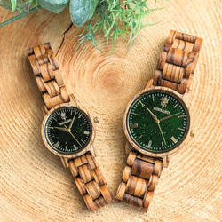 【木製腕時計】EINBAND Reise グリーンサンドストーン × Zebra Wood 木の時計【40mm】 6枚目の画像