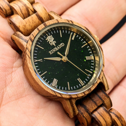 【木製腕時計】EINBAND Reise グリーンサンドストーン × Zebra Wood 木の時計【32mm】 4枚目の画像