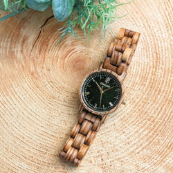 【木製腕時計】EINBAND Reise グリーンサンドストーン × Zebra Wood 木の時計【32mm】 3枚目の画像