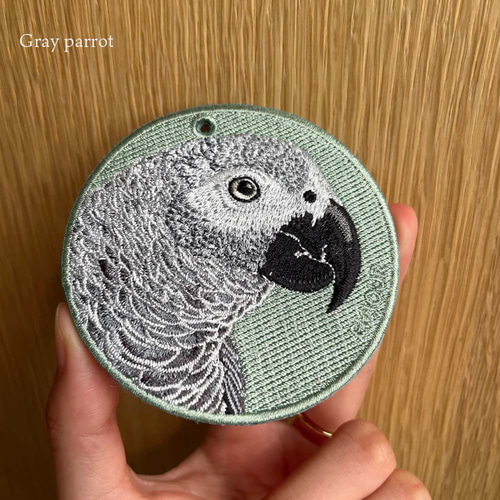 ヨウム 刺繍キーホルダー 両面刺繍 プレゼント gift ギフト オウム 