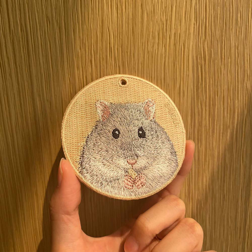 ハムスター ジャンガリアン ブルーサファイア 刺繍キーホルダー 両面