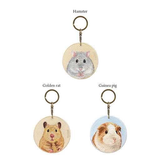 モルモット イングリッシュモルモット 天竺鼠 刺繍キーホルダー 両面