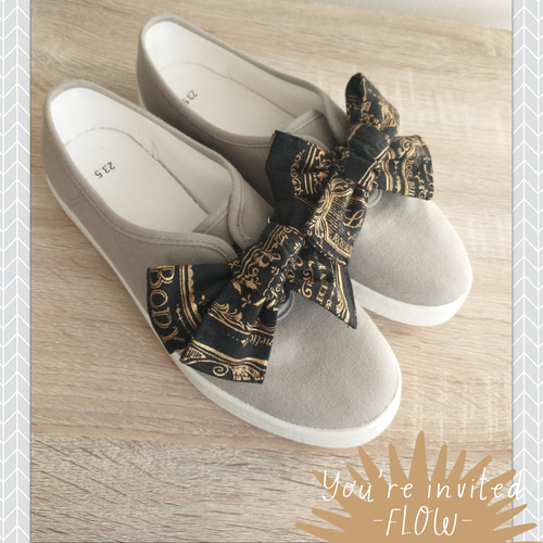 19.0～25cm】アンティーク太リボンスニーカー/グレージュ スニーカー