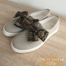 19.0～25cm】アンティーク太リボンスニーカー/グレージュ スニーカー