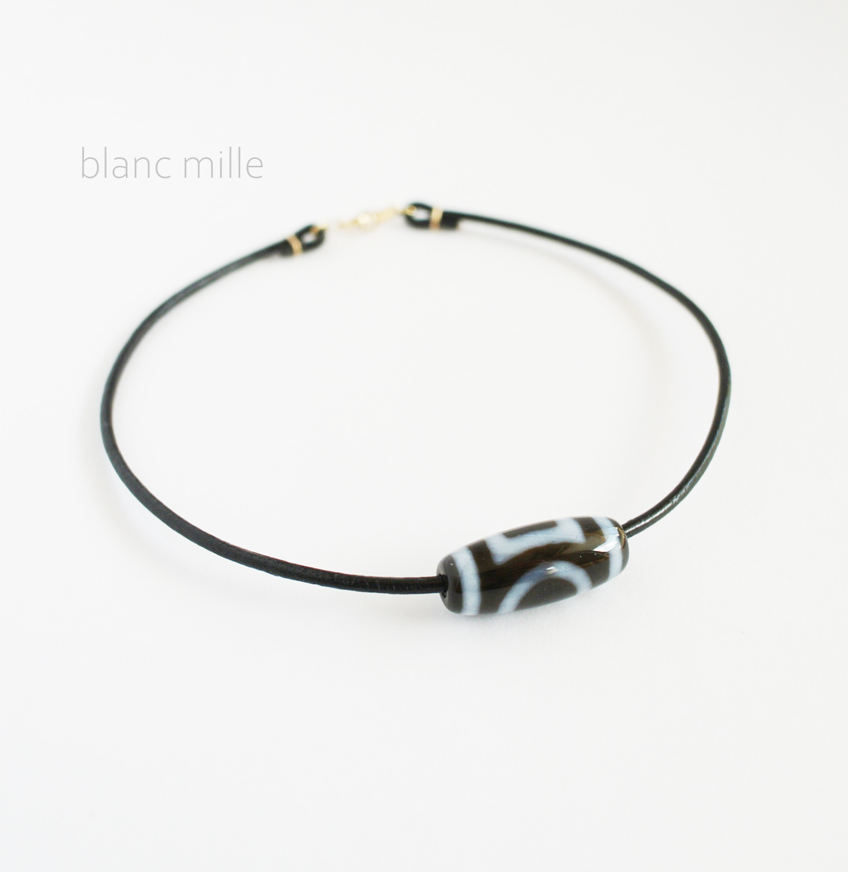 No.1962○*天地天珠 K18革紐 ブレスレット○*18金 ジービーズシンプルレザーアクセサリー　ネックレスも可