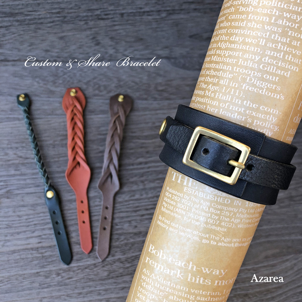 【プレミアムセット】お揃い以上のアクセサリー・カスタム＆シェアができるレザーブレスレット◆動画あり◆刻印無料