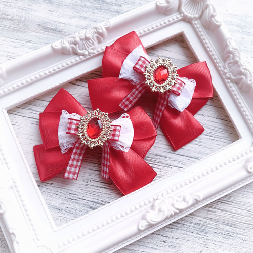 量産型 地雷系 ヘアクリップ 2個セット 赤 チェック ヘアピン marumin