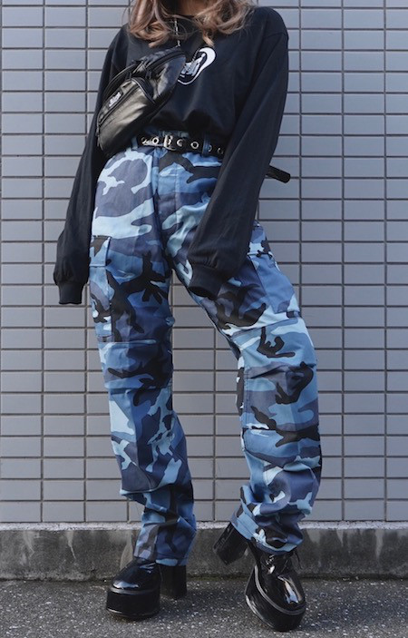 Camouflage Cargo Pants（blue） ワイドパンツ ブルー 青 カジュアル
