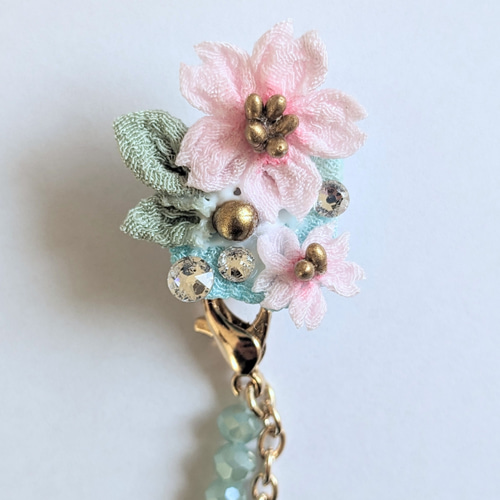 白文鳥さんと桜の襟クリップ、イヤリングの2WAYアクセサリー。つまみ