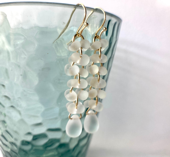 Snow White Cascade Earrings 碎磨毛玻璃耳環系列 第5張的照片