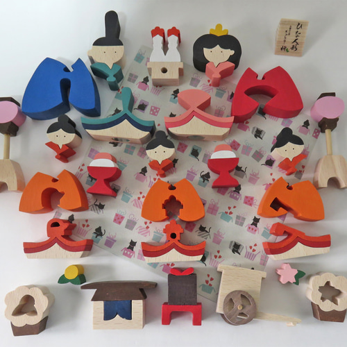 Creema限定☆2024三段雛飾り☆雛人形☆ 木製☆組み木 ひな人形・雛飾り