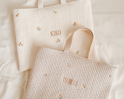 レッスンバッグ  ヌビ　ラベンダー刺繍 お名前刺繍】ループ、マチ付きヌビレッスンバッグ レッスン