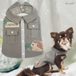 ジャケット トップス グレー アウター あったか かわいい 上着 ドッグウェア 秋 冬 小型犬用 犬服 猫服 P214 1枚目の画像