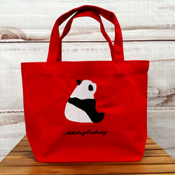 [僅限特價] [免運費] 背面熊貓刺繡帆布迷你手提包 第3張的照片