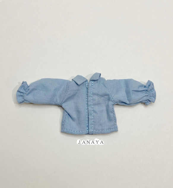 JANAYA オビツ11 ob11服　フリルシャツ　ブラウス　水色　翌日発送 2枚目の画像