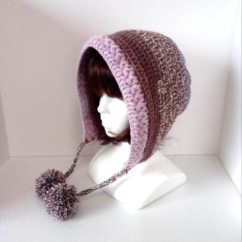 21大人のボンネット ニット帽 ピンク系ミックス ニット帽・ビーニー