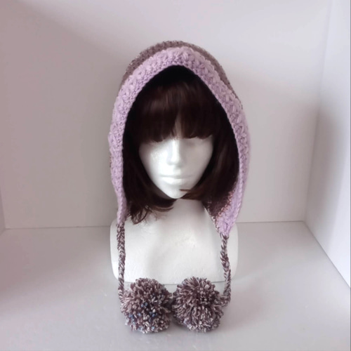 21大人のボンネット ニット帽 ピンク系ミックス ニット帽・ビーニー