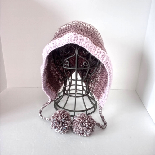 21大人のボンネット ニット帽 ピンク系ミックス ニット帽・ビーニー
