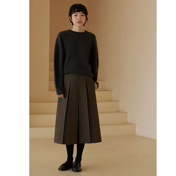 ウール混紡千鳥格子スカート　プリーツスカート　ウールスカート　S-XL#480 10枚目の画像