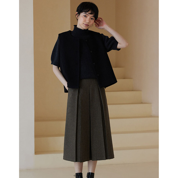 ウール混紡千鳥格子スカート　プリーツスカート　ウールスカート　S-XL#480 6枚目の画像