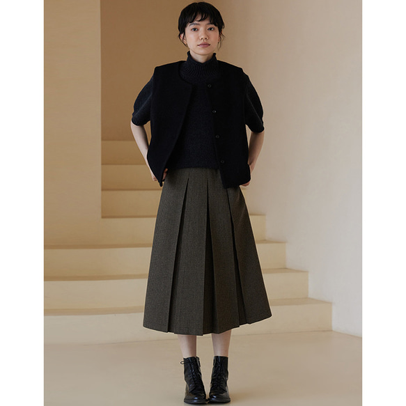 ウール混紡千鳥格子スカート　プリーツスカート　ウールスカート　S-XL#480 3枚目の画像