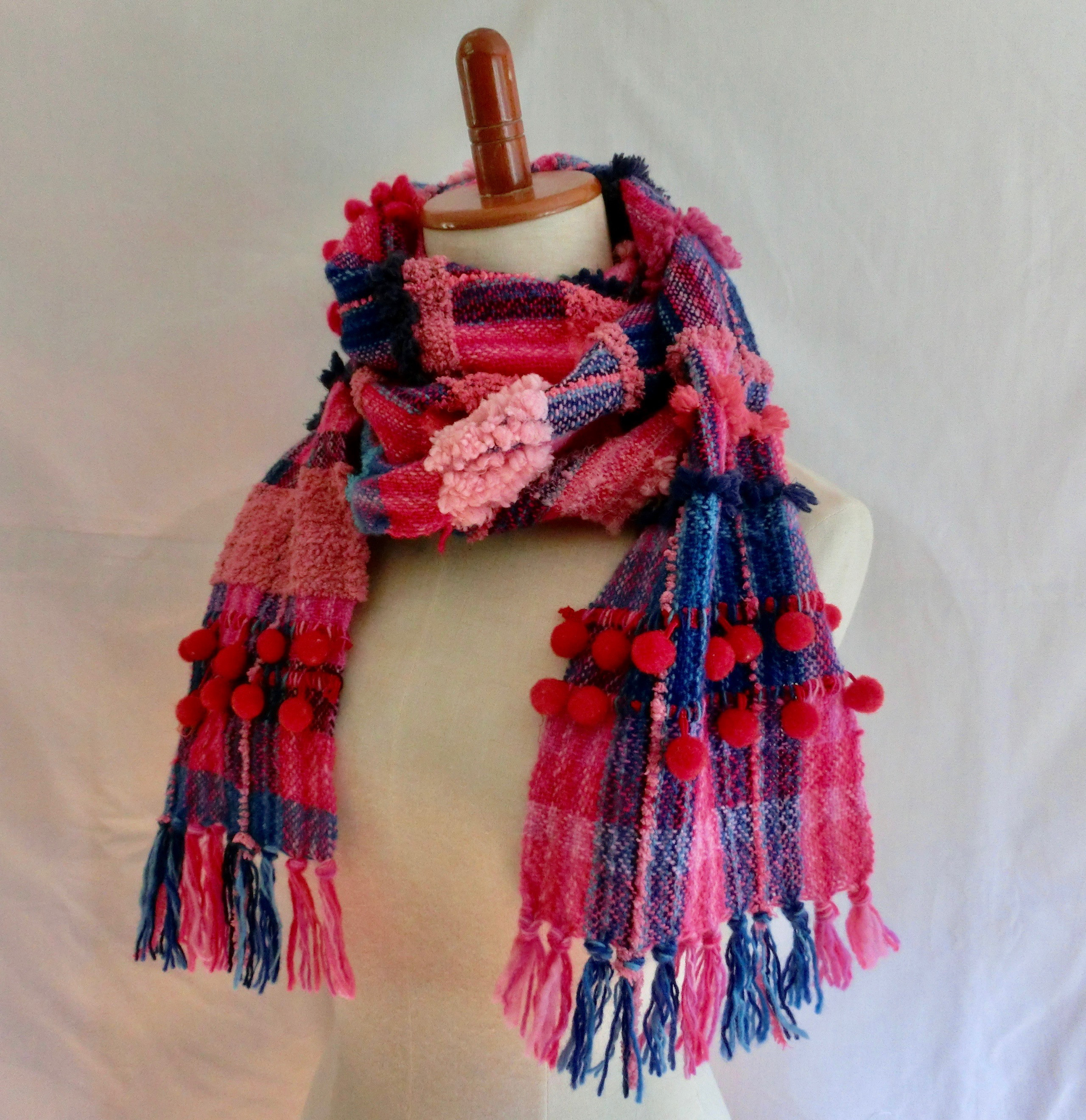 さをり織り ☆手織りのマフラー☆ さおり織り ピンク 一点物