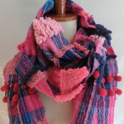 さをり織り　★手織りのマフラー★  さおり織り　ピンク　一点物　ユニーク　個性的　 5枚目の画像