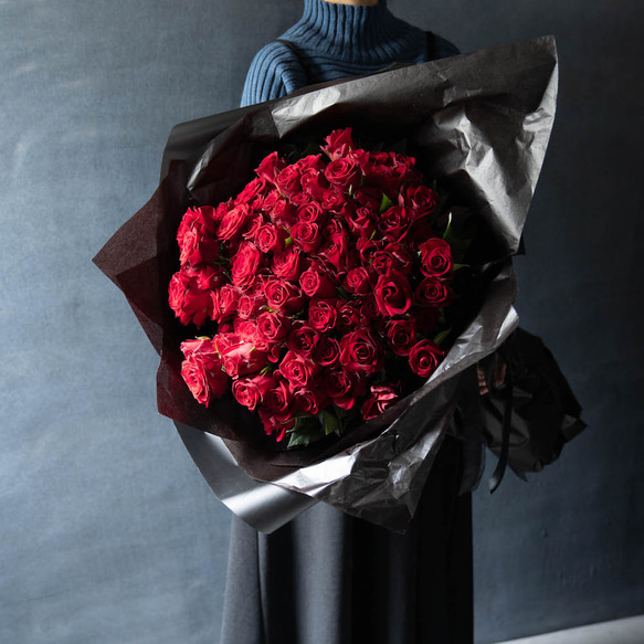 赤バラプロポーズブーケ（99本）    プロポーズ ブーケ 花束 バラ 告白 お祝い プレゼント 1枚目の画像