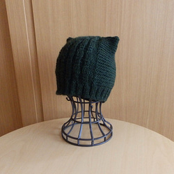 大人の可愛いちょこ 猫耳ニット帽子【送料無料】秋冬　手編み 2枚目の画像