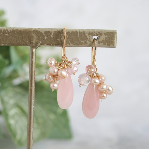 桜色！14kgfグァバクォーツロングピアス/イヤリング