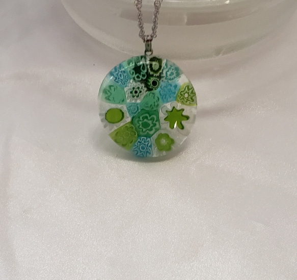 ベネチアンガラスのペンダント ブルー&グリーン ネックレス