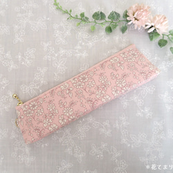 リバティ ラミネート カペルのまち付きペンケース*桜ピンク*20cmファスナー 6枚目の画像