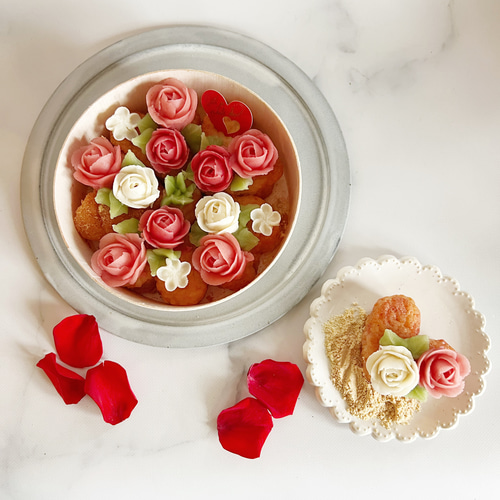 花屋が作る♡フラワーおはぎ♡ハートのおはぎ5つ♡バレンタイン  