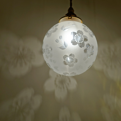 和　モダン　桜　サクラ　和柄　磨り硝子　ブラウン　フリル　シェード　ランプ 和 モダン 桜 サクラ 和柄 磨り硝子 ブラウン フリル シェード