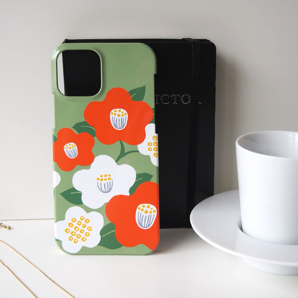 日式氛圍的山茶花塑膠 iPhone 保護殼 #相容 iPhone15 第4張的照片